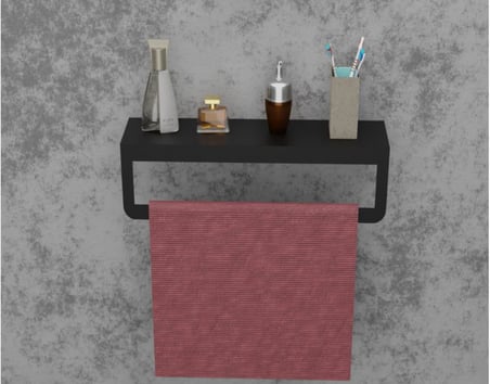 Siyah Havlu Tutacağı Raf Metal Havlu Askısı Mutfak Banyo Raflı Havluluk Metal Raflı Havluluk MT42S