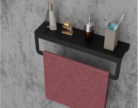 Siyah Havlu Tutacağı Raf Metal Havlu Askısı Mutfak Banyo Raflı Havluluk Metal Raflı Havluluk MT42S