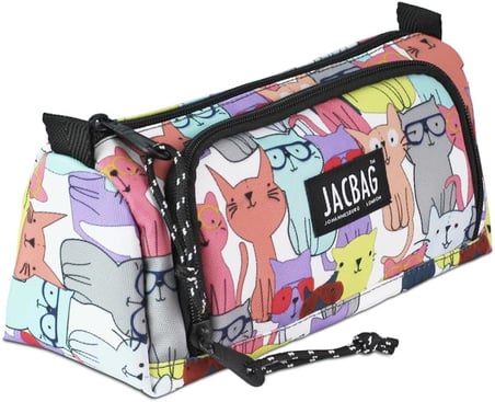 JACBAG PRIME XL-LASTİK AYRAÇLI İKİ BÖLMELİ KALEM KUTUSU (Sarı Kedi)