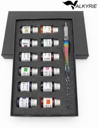 Gökkuşağı Cam Kalem Seti 12 Renk Mürekkep Hediyeli – Kristal Dip Pen Kaligrafi, Sanat ve Hobi Kalemi