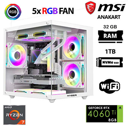 Xaser Cube X80 Ryzen 7 5700x 32GB Ram 1TB M.2 NVMe SSD 8GB RTX5060 Ti Beyaz Masaüstü Oyuncu Bilgisayarı