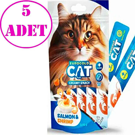 EuroGold Cat Sıvı Kedi Ödülü Somon-Karides 5x15 Gr 5 AD