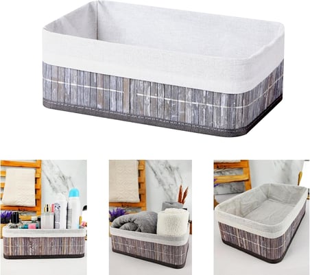 Bambu Çok Amaçlı Saklama Kutusu Düzenleyici Büyük Boy Organizer, Dekoratif Bambu Düzenleyici GRİ (33x23x12cm)