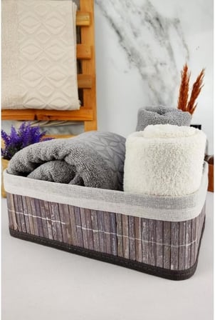 Bambu Çok Amaçlı Saklama Kutusu Düzenleyici Büyük Boy Organizer, Dekoratif Bambu Düzenleyici GRİ (33x23x12cm)