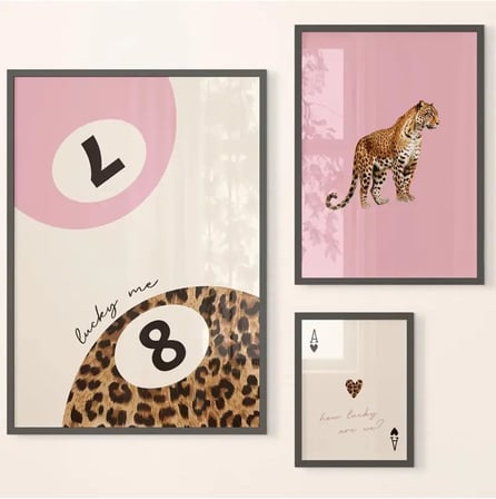 3'Lü Leopar Bilardo Temalı Modern Yatak Odası Dekor Çerçevesiz Poster 20 X 30 Bej