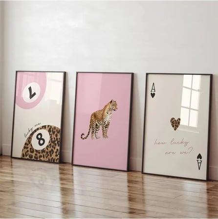 3'Lü Leopar Bilardo Temalı Modern Yatak Odası Dekor Çerçevesiz Poster 20 X 30 Bej