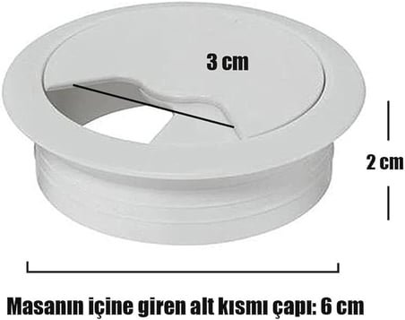 Masa Üstü Kablo Kanalı Deliği Kapağı Beyaz Masa Kapağı 6 cm (5 ADET)