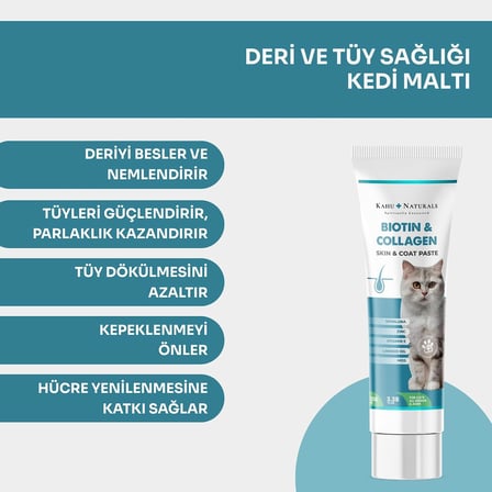 Kahu Naturals Biyotin &amp; Kolajen Deri ve Tüy Sağlığı Kedi Maltı, Spirulina İçerikli, Tüy Dökülme Karşıtı 100 ml