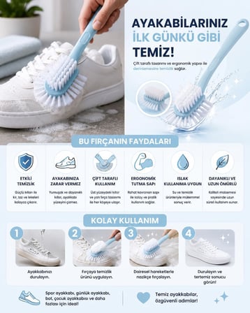 Kyrotech 2 Adet Çok Fonksiyonlu Ayakkabı Temizleme Fırçası, 5 Taraflı Ergonomik El Fırçası, Sert Dayanıklı Kıllı Spor Ayakkabı Süet Deri Taban Fırçası, Kaymaz Saplı Yıkanabilir Kompakt Tasarım