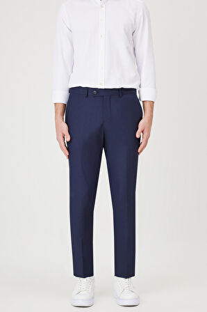 Erkek Lacivert Slim Fit Dar Kesim Esnek Klasik Pantolon