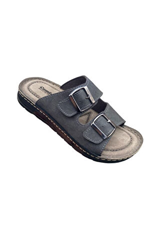 Erkek Ortopedik Taban Ayarlanabilir Tokalı Günlük Rahat Ev Ve Dışarı - İş Terlik  Gri