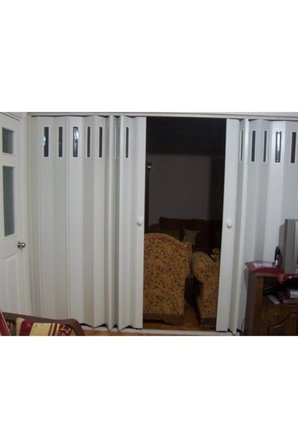 1 Sıra Camlı Akordeon Kapı Beyaz Düz Renkli 72x200cm