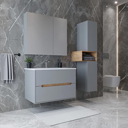 Teta Home Madrid 80 cm MDF Banyo Dolabı Seti ve Boy Dolabı