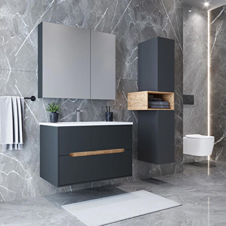 Teta Home Madrid 80 cm MDF Banyo Dolabı Seti ve Boy Dolabı