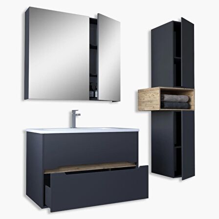 Teta Home Madrid 80 cm MDF Banyo Dolabı Seti ve Boy Dolabı