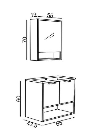 Teta Home Suva 65 Cm Mdf Banyo Dolabı Seti