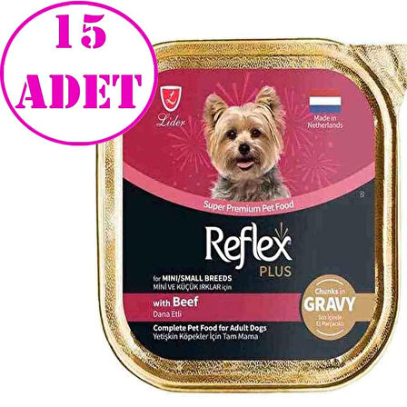 Reflex Plus Sos İçinde Et Parçacıklı Dana Etli Mini ve Küçük Irk Yetişkin Köpek Konservesi 85 Gr 15 AD