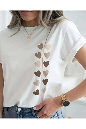 Unisex Kalp Yolu Özel Tasarım Ön Baskılı Tasarım Tshirt