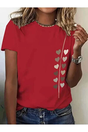 Unisex Kalp Yolu Özel Tasarım Ön Baskılı Tasarım Tshirt