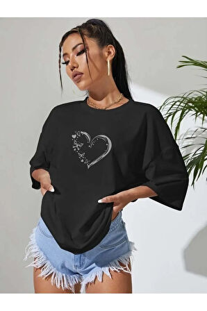 Unisex Kelebek Kalp Özel Tasarım Ön Baskılı Tasarım Tshirt