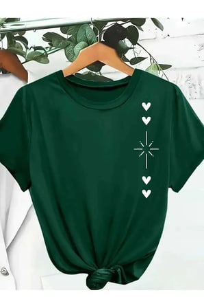 Unisex Kalp Işıltısı Özel Tasarım Ön Baskılı Tasarım Tshirt