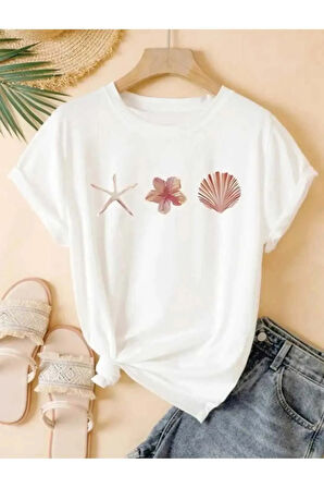 Unisex Deniz Yıldızı Özel Tasarım Ön Baskılı Tasarım Tshirt