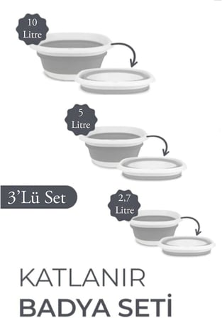 Katlanır Badya Akordiyon Silikon Leğen (Badya Set (10-5-2,7) Litre)