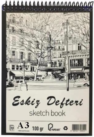 Eskiz Defteri A3 Spralli 50 Yaprak 1 Adet 100 gr 297x420 mm Sketch Book Üstten Açılmalı Ezkiz Defteri
