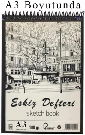 Eskiz Defteri A3 Spralli 50 Yaprak 1 Adet 100 gr 297x420 mm Sketch Book Üstten Açılmalı Ezkiz Defteri