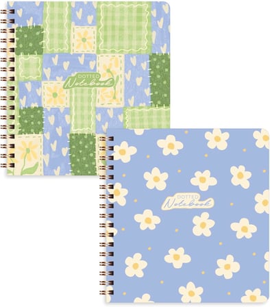 15x16 Spiralli Karton Kapak 2'li Noktalı Not Defter Seti - Patchwork