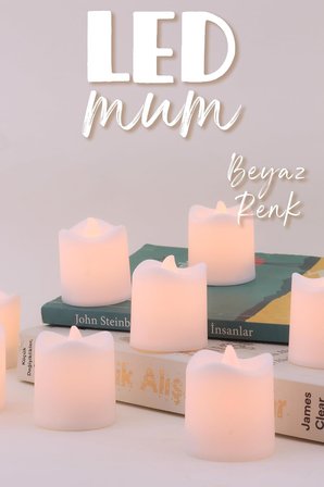 8 Adet Mini Led Mum Seti Pilli Dumansız Alevli Ledli Dekoratif Yapay Mum Dekor Işığı (8 Adet (Mat Beyaz 4,5 cm))