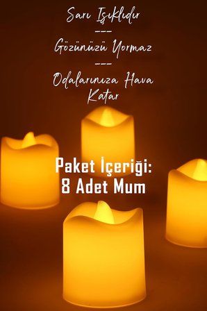 8 Adet Mini Led Mum Seti Pilli Dumansız Alevli Ledli Dekoratif Yapay Mum Dekor Işığı (8 Adet (Mat Beyaz 4,5 cm))