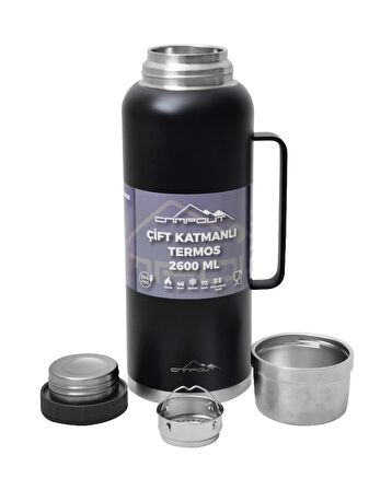 CAMPOUT ÇİFT KATMANLI TERMOS 2600 ML SİYAH