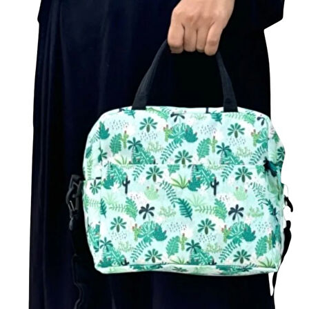 Uretti - Petek 7523 6776 Yaprak Baskılı Termal Yemek Taşıma Çantası / 26 Cm x 22 Cm - 4.5 Litre