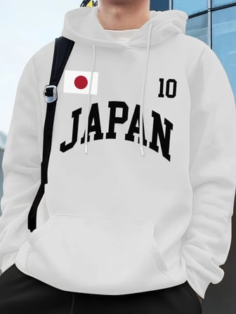 Japonya Bayrağı Mektup Baskı Kapüşonlular Erkekler Koşu Cep Tişörtü Sportif Gevşek Kazaklar K