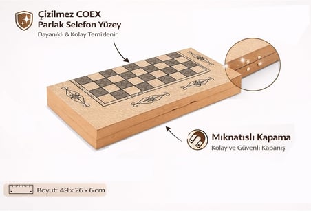 Star Marmara Yakma Ahşap Tavla – 12 mm MDF Kasa, Parlak Selefon Kaplama, 36 mm Krem &amp; Siyah Tavla Pulları, 9 mm Zar – Dayanıklı, Şık ve Tasarım
