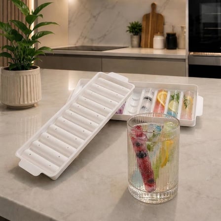 Deconox 10 Gözlü Büyük Çubuk Buzluk, Plastik Uzun Buz Kalıbı, Meyveli ve Renkli İçecek Sunumu İçin Pratik Buz Kabı, Ev Tipi Dondurucu Uyumlu, Asorti Renk 1 Adet