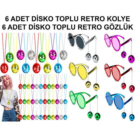12 Parça Renkli Disko Toplu Retro Parti Seti – 6 Kolye + 6 Gözlük TdrTR