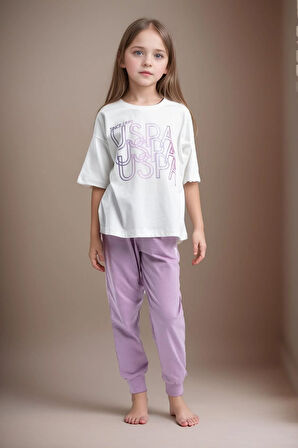 Kız Çocuk %100 Pamuklu Baskılı Kısa Kol İkili Pijama Takımı US01.LL.01.P4.O009