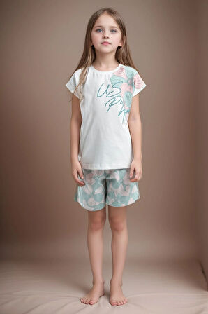 Kız Çocuk %100 Pamuklu T-Shirt & Şort İkili Takım US01.LL.01.P4.O015