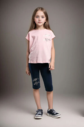 Kız Çocuk %100 Pamuklu T-Shirt & Tayt İkili Takım US01.LL.01.P4.O016