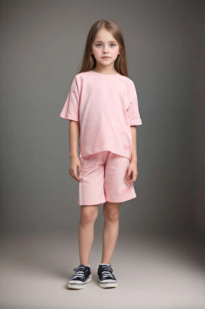 Kız Çocuk Giyim %100 Pamuklu T-Shirt & Şort İkili Set US01.LL.01.P4.O017