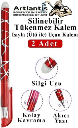 Kırmızı Silinebilir Tükenmez Kalem 2 Adet BIA Silinebilir Jel Pilot Kalem Mürekkepli Kolay Silinebilir Kumaş Kalemi