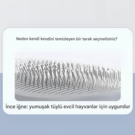 SOGUD Gri Otomatik Temizlenen Tüy Toplama Tarağı – Basmalı Mekanizmalı Kedi ve Köpek Tarak – Çelik İğneli, Cilt Dostu, Ergonomik Saplı – Uzun ve Kısa Tüyler İçin Bakım
