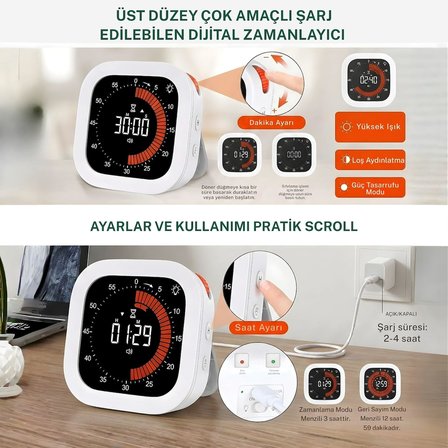 NPT32B Analog Görünümlü Dijital Kronometre Pomodoro Motivasyon Saati
