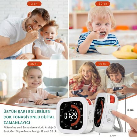 NPT32B Analog Görünümlü Dijital Kronometre Pomodoro Motivasyon Saati