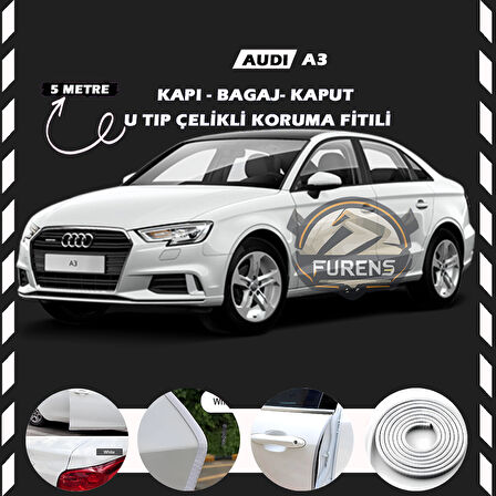 Audi A3 Oto Araç Kapı Koruma Fitili 5metre Parlak Beyaz Renk