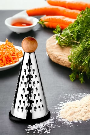 Ahşap Topuz Tutuculu 3 Taraflı Paslanmaz Çelik Lüks Şef Rendesi Orta Boy 23 * 12 cm, Paslanmaz Çelik Rende