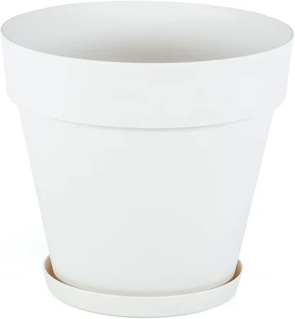 Yalı Saksı Drenaj Aparatlı Tabaklı Dekoratif Saksı 19cm, 3 Litre Kirli Beyaz