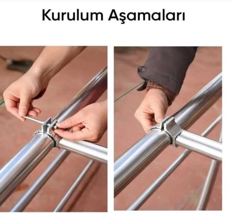 RAIN Yuvarlak Ağızlı Balkon Çamaşırlık, Alüminyum Çamaşır Asma Aparatı, 5 cm Korkuluk Uyumlu, Balkon Çamaşır Askılığı, Çamaşır Asma İpi ve 24 Adet Mandal Hediyeli, Paslanmaz